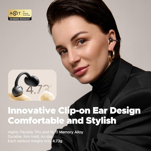 SoundPEATS POP Clip Wireless Earbuds, Bluetooth 5.4, 30H Playtime, IPX5 Waterproof, Black
