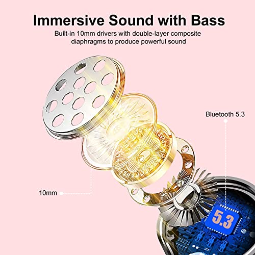 Rose Gold Wireless HiFi Stereo Earbuds with 30Hrs Playtime & Mic